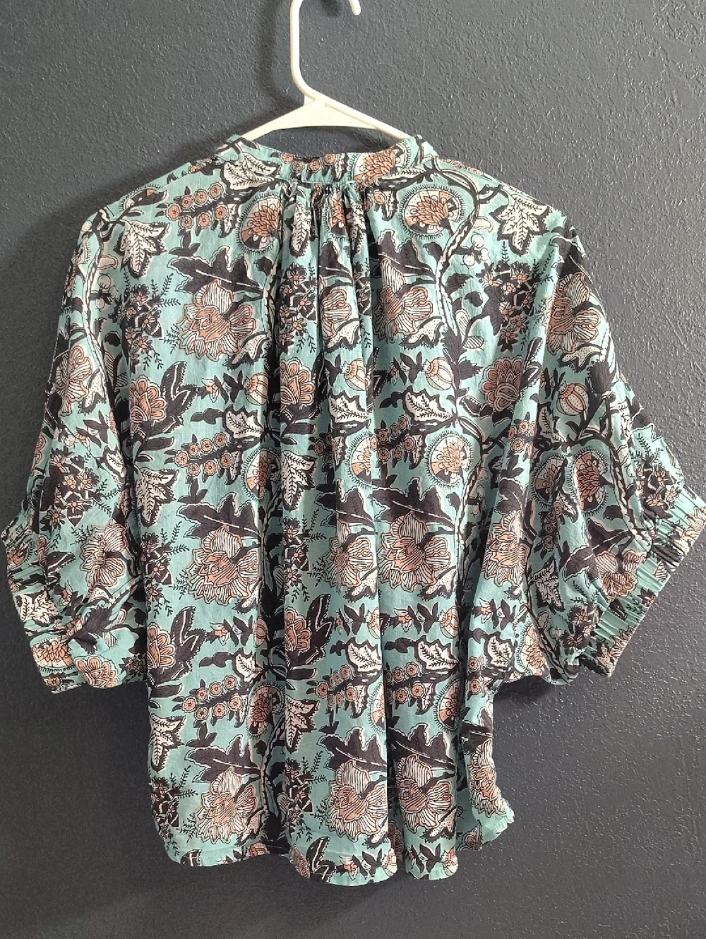 Never A Wallflower Boho Floral Button-Front Blouse in Seafoam and Brown - Picture 7 of 9